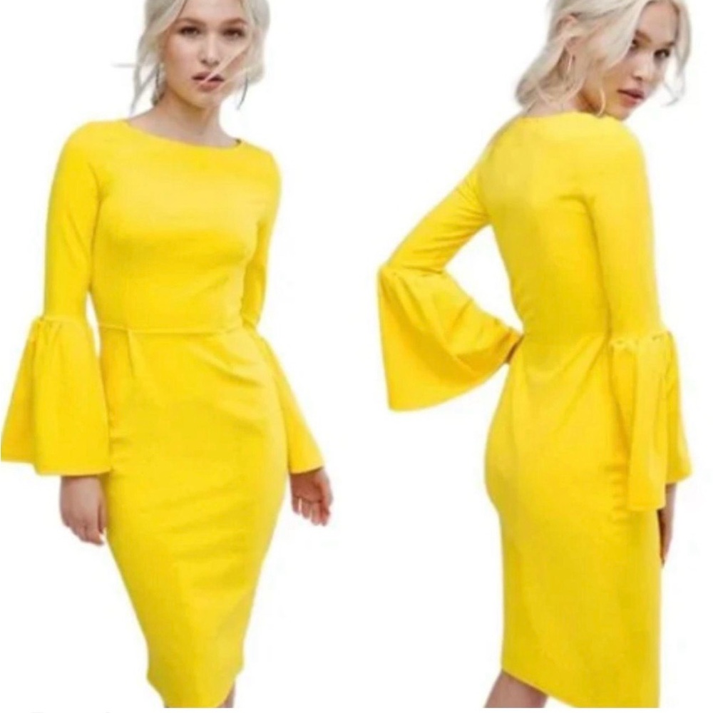 Club L London Vibrant Yellow Long Sleeve Dress
